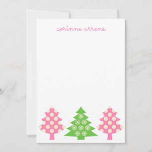 Pink & Green Christmas Trees  Note Cards