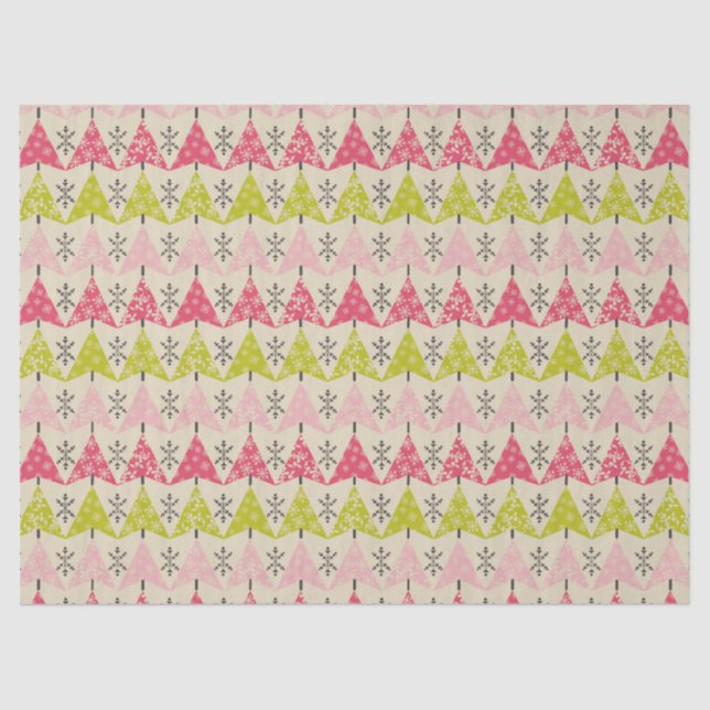 Pink & green Christmas trees Tissue Paper (Front)