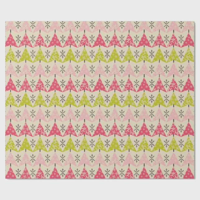 Pink & green Christmas trees Wrapping Paper (Flat)