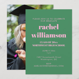Pink Green Class of 2026 Photo Graduation Party  Invitation