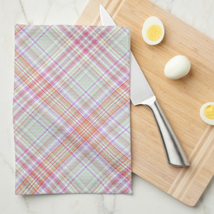 Pink, Green Classi Elegant Geometric Plaid Pattern Tea Towel