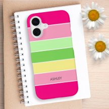 Pink Green ColorBlocks Stripes Monogram Phone Case