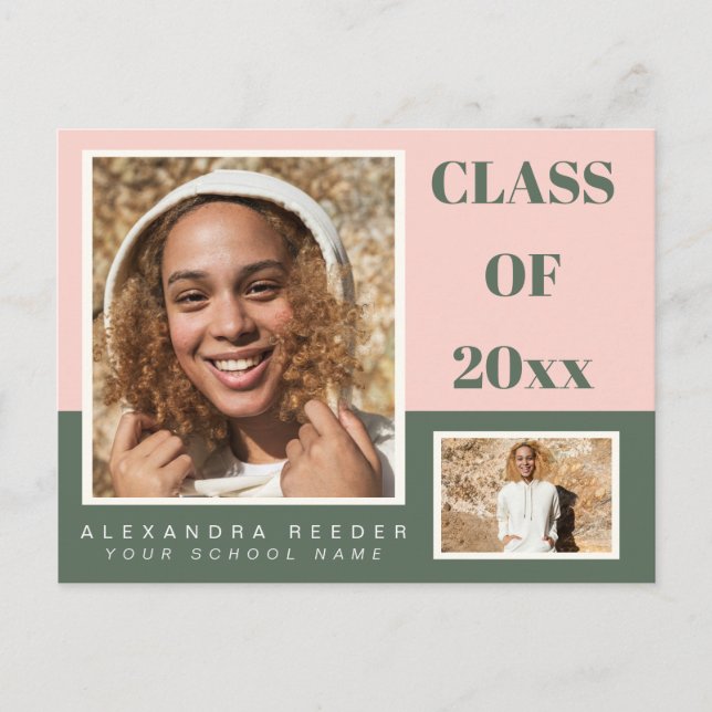 Pink Green Colour Block 2 Photo 2022 Graduation Postcard (Front)