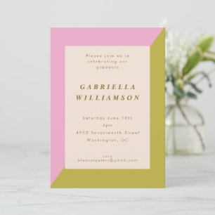 Pink Green Colour Block Custom Graduation Party Invitation