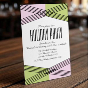 Pink Green Colourful Deco Holiday Party Invite
