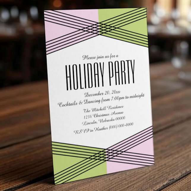 Pink Green Colourful Deco Holiday Party Invite (Pink Green Colorful Deco Holiday Party Invite)