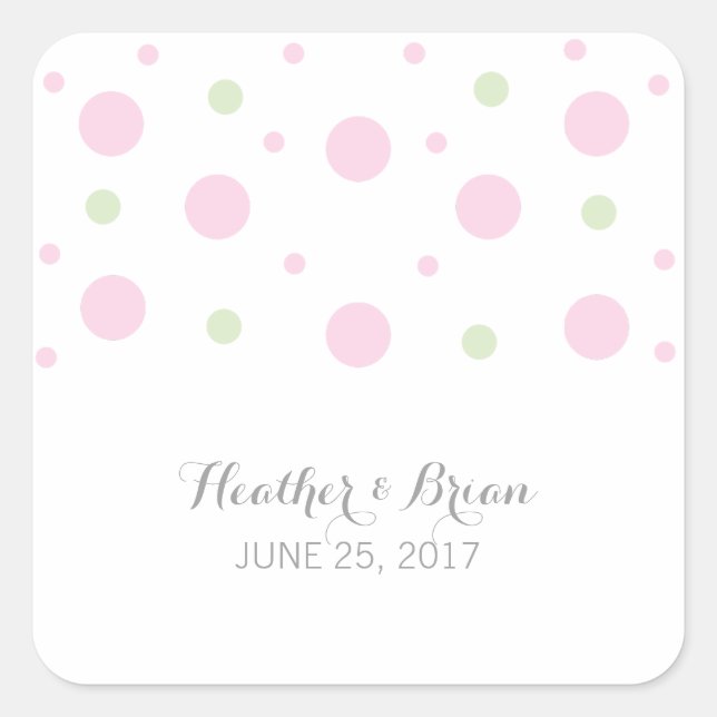 Pink Green Confetti Wedding Stickers (Front)