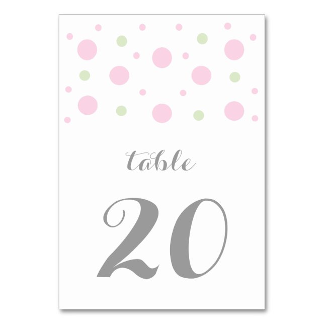 Pink Green Confetti Wedding Table Card (Front)