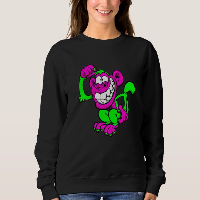 Pink Green Crazy Monkey Sweatshirt (Front)