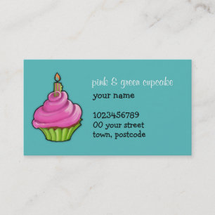 Pink & Green Cupcake aqua Business Card