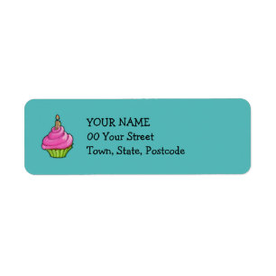 Pink & Green Cupcake aqua Return Address Label