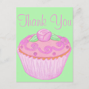 Pink Green Cupcake Thank You Postcard 3