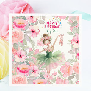 Pink & Green Custom Ballerina Birthday  Napkin