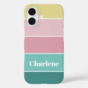 pink green Custom Summer Color Block Stripes iPhone 16 Case