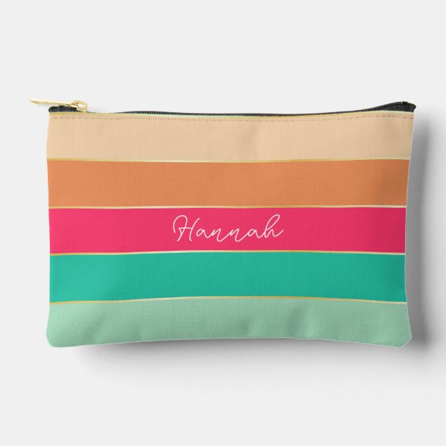 pink green Custom Summer Colour Block Stripes Accessory Pouch (Front)