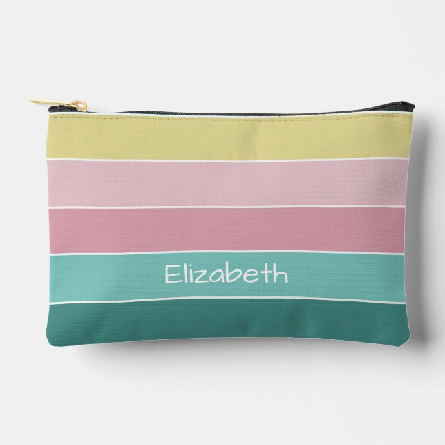 pink green Custom Summer Colour Block Stripes Accessory Pouch (Front)