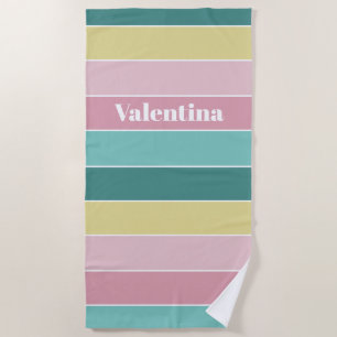 Pink Green Custom Summer Colour Block Stripes Beach Towel