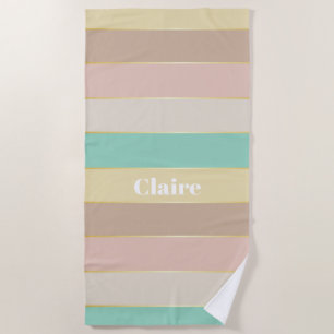 Pink Green Custom Summer Colour Block Stripes Beach Towel