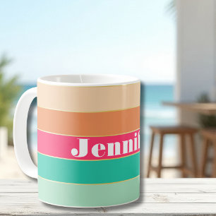 Pink Green Custom Summer Colour Block Stripes Coffee Mug