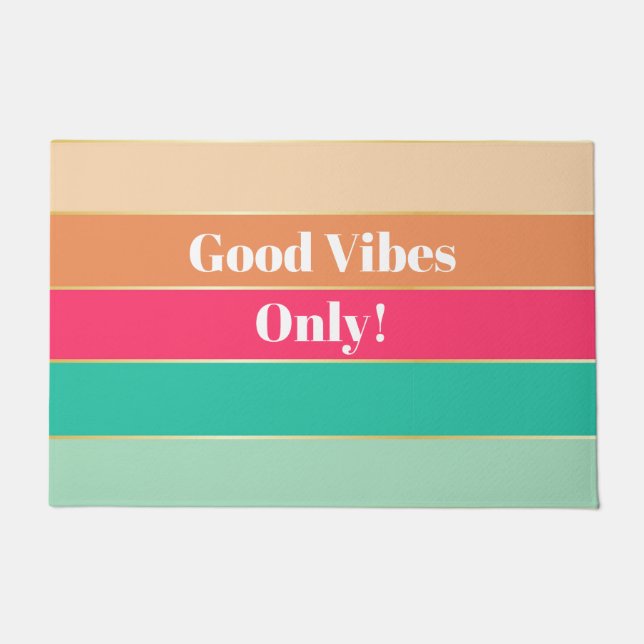 Pink Green Custom Summer Colour Block Stripes Doormat (Front)
