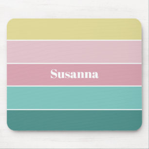 Pink Green Custom Summer Colour Block Stripes Mouse Pad
