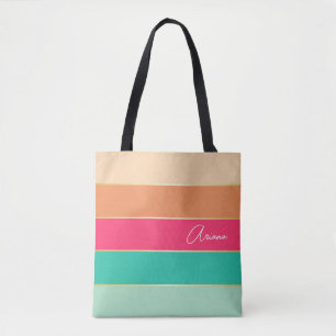 pink green Custom Summer Colour Block Stripes Tote Bag