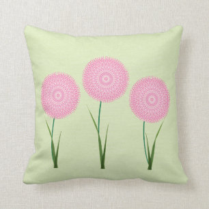 Pink Green Cute Blooming Flowers Pillow Cushions