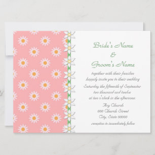 Pink Green Daisies Floral Spring Wedding Invitation