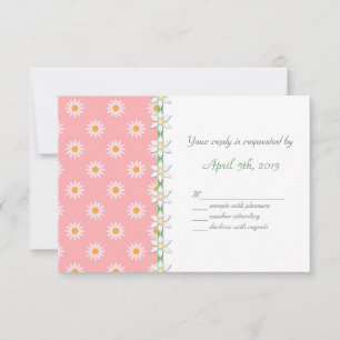 Pink Green Daisies Floral Spring Wedding RSVP Card