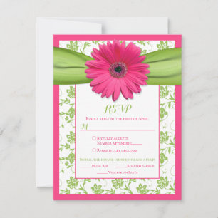 Pink Green Daisy Damask Wedding Meal Choice RSVP