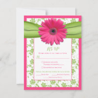 Pink Green Daisy Damask Wedding Meal Choice RSVP