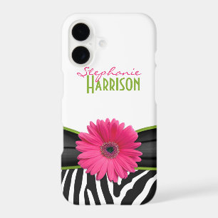 Pink Green Daisy Zebra Print Personalised