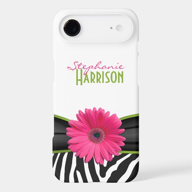 Pink Green Daisy Zebra Print Personalised Case-Mate iPhone Case (Back)