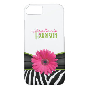 Pink Green Daisy Zebra Print Personalised iPhone 8/7 Case