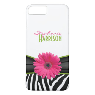 Pink Green Daisy Zebra Print Personalised iPhone 8 Plus/7 Plus Case