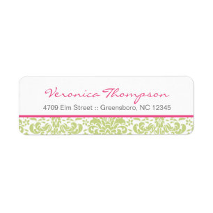 Pink & Green Damask Address Label Return Address Label