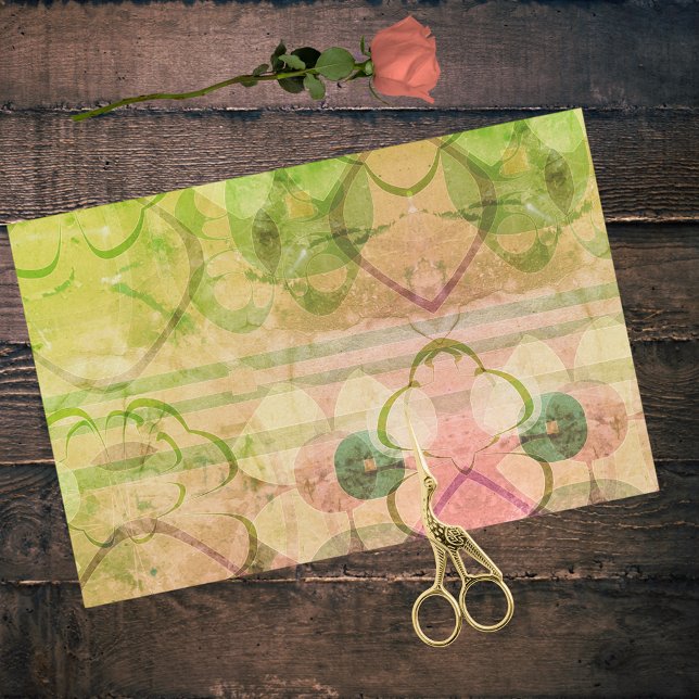 Pink Green Distressed Pop Art Abstract Floral Tissue Paper (Creator Uploaded)
