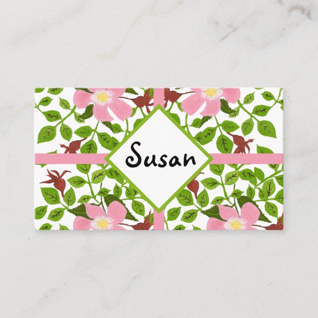 Pink Green Dogwood Hand-Painted Spring Flower Business Card (Front)