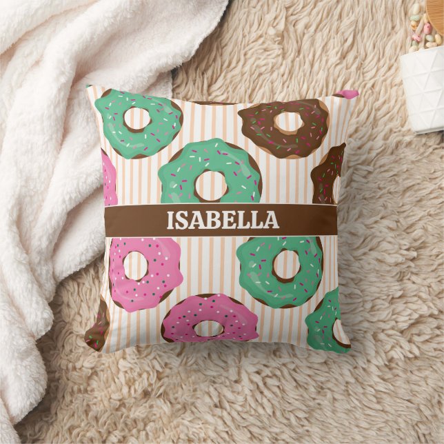 Pink & Green Donut Throw Pillow (Blanket)