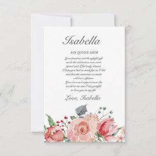Pink & Green Elegant Quinceañera Thank You Card