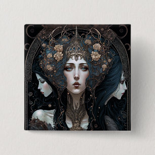 Pink Green Elf Fairy Woman Fantasy Art Button