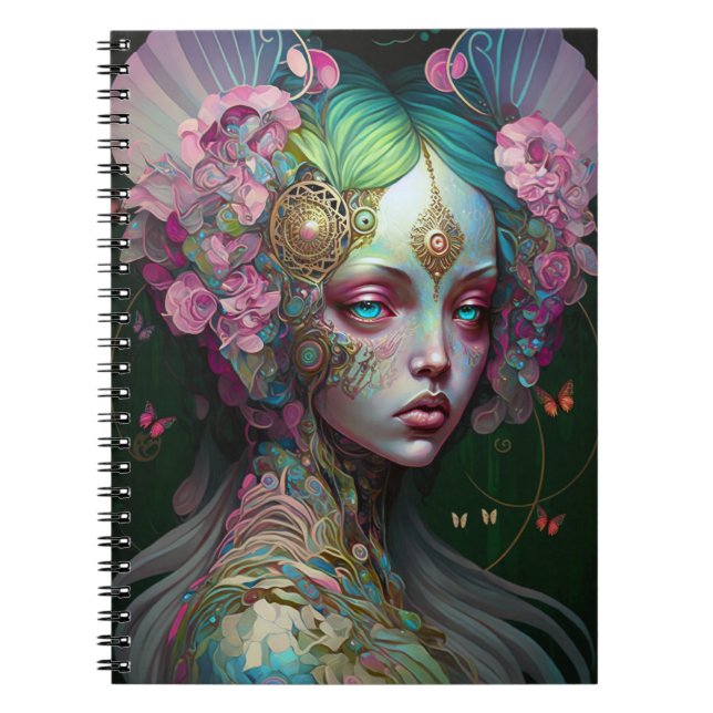 Pink Green Elf Fairy Woman Fantasy Art Notebook (Front)