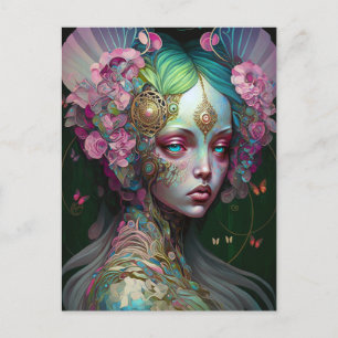 Pink Green Elf Fairy Woman Fantasy Art Postcard
