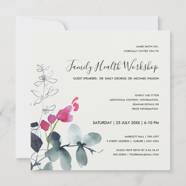 PINK GREEN FAUNA EUCALYPTUS WREATH WORKSHOP EVENT INVITATION (Front)