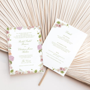Pink Green Floral All in one Wedding Invitation