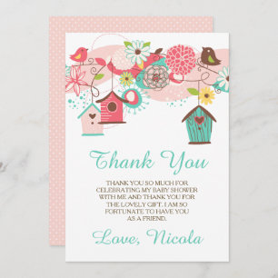 Pink & Green Floral Baby Shower Thank You Card