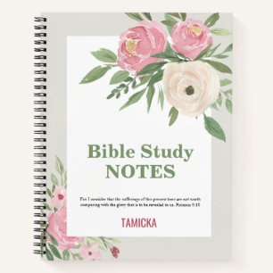 Pink Green Floral Bible Study Personalized Notebook