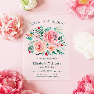 Pink Green Floral Blooms Bridal Shower Invitation