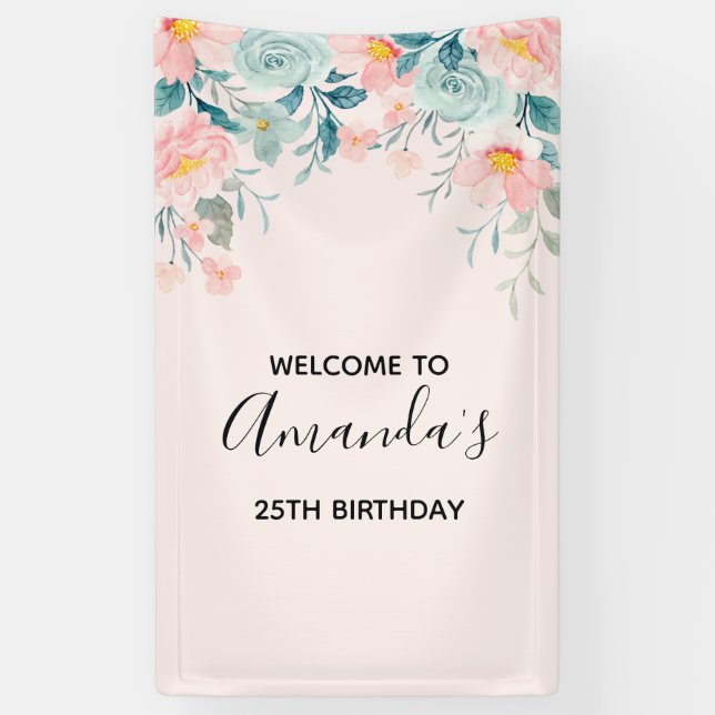 Pink & Green Floral Border Banner (Vertical)