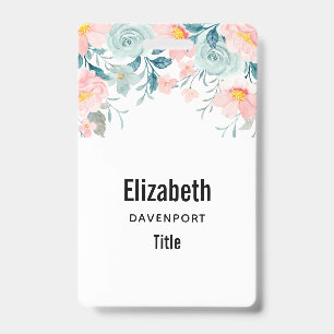 Pink & Green Floral Border ID Badge